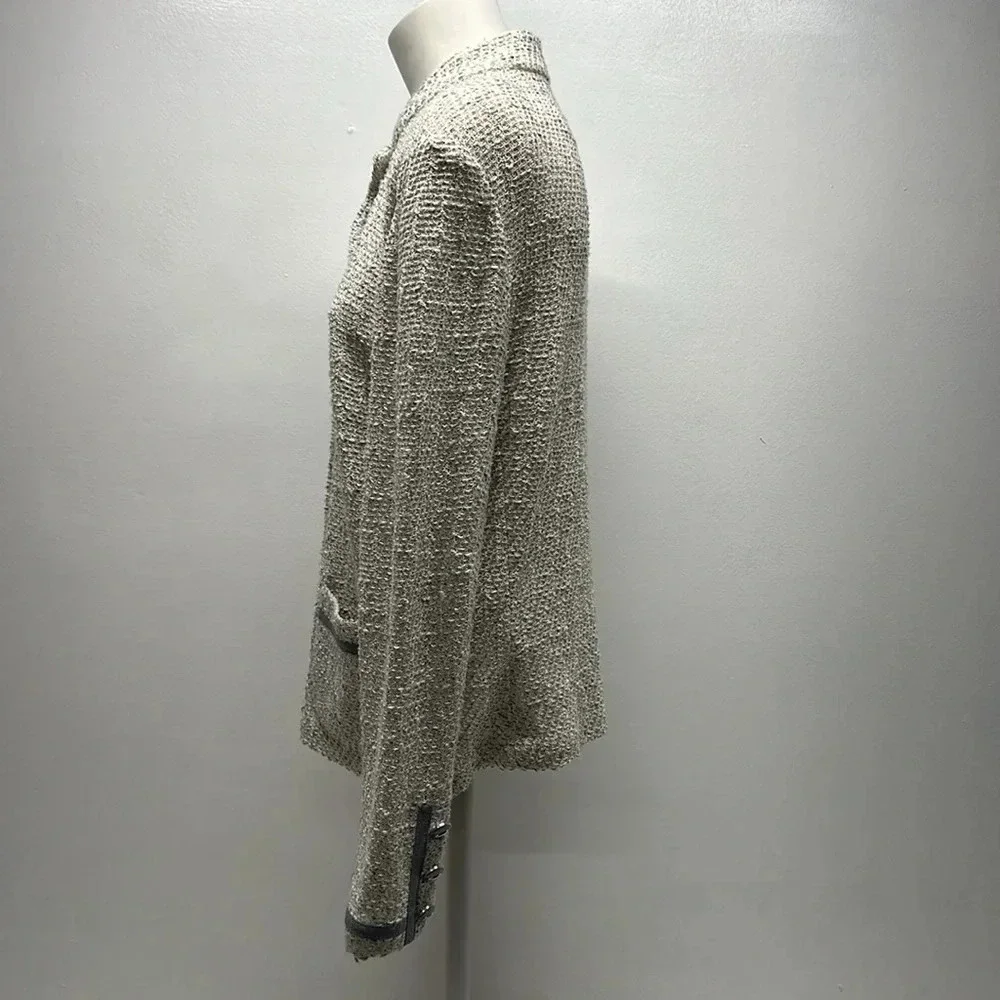 St John Cardigan Blazer Santana Knit Button Down Sweater Jacket Collared Gray 12